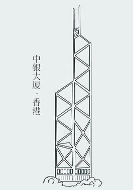 手绘稿香港中银大厦图片