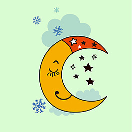 印花矢量图 生活元素 月亮 云朵 星星 免费素材