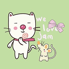 印花矢量图 可爱卡通 卡通动物 小猫 老鼠 免费素材
