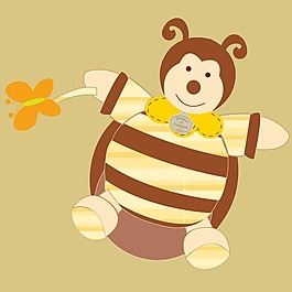 印花矢量图 卡通动物 蜜蜂 色彩 褐色 免费素材