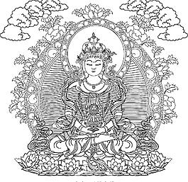 唐卡 无量寿佛 线勾图黑白图图片