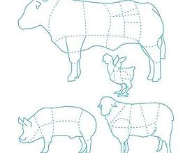 猪和牛羊鸡食品分布地图矢量素材