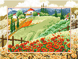 十字绣风景图纸罂粟花画中画图片