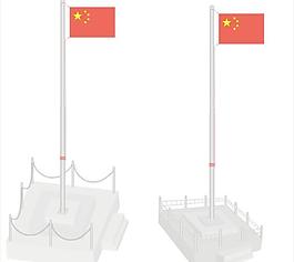 旗帜 旗杆 旗台 台阶 矢量图