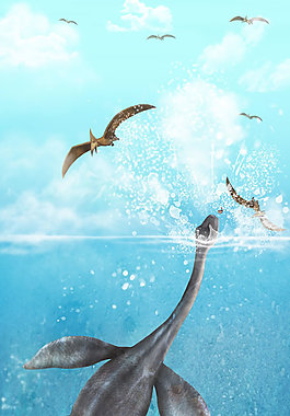 游泳的恐龙海报