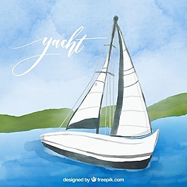 风景背景与水彩画船