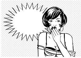 黑白手绘惊讶的女人插画