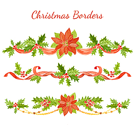 3款水彩绘圣诞节花边矢量素材