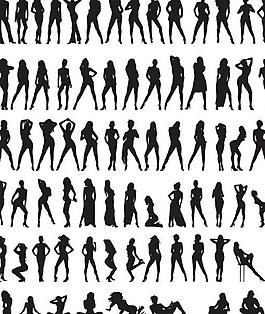 人体模特各种动作矢量卡通人物肢体动作做家务动作剪影唯美女性调色