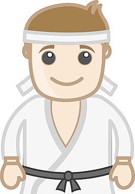 卡通矢量字符黑带空手道大师