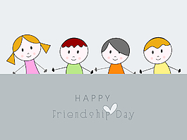 可爱的littlefriends文本快乐的友谊日灰色背景卡通插画