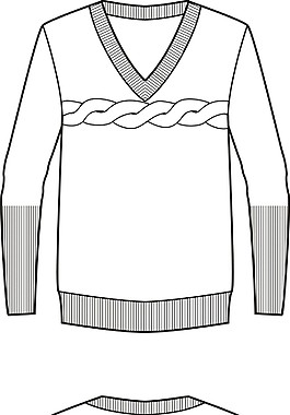 v领长袖绞花纹理罗纹袖口针织衫