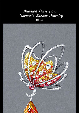 精美手绘橙色蝴蝶吊坠psd素材