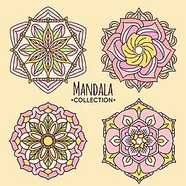 手绘彩色曼陀罗花纹图案