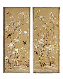 2幅花朵小鸟屏风装修画