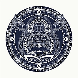 圆形会长纹身图案创意动物鹰眼矢量