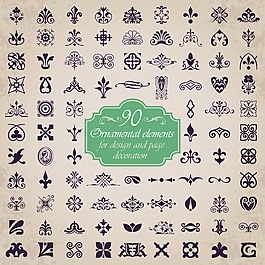 欧式花纹黑白勾线装饰图案矢量