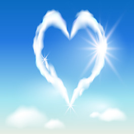 爱心型白云背景矢量