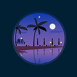 海边夜色插画