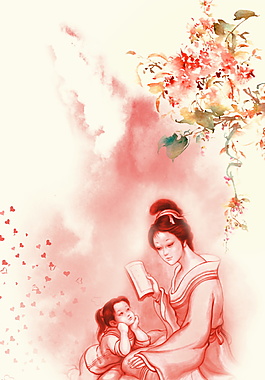 古代慈母彩绘花朵背景素材