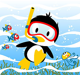 小企鹅潜水可爱素材图