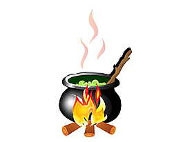 户外烧火煮饭矢量图