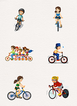 骑自行车的人物彩绘矢量图